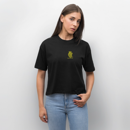 "Heart full of Yarn" boxy Bio-T-Shirt (schwarz-gelb) - Schwarz