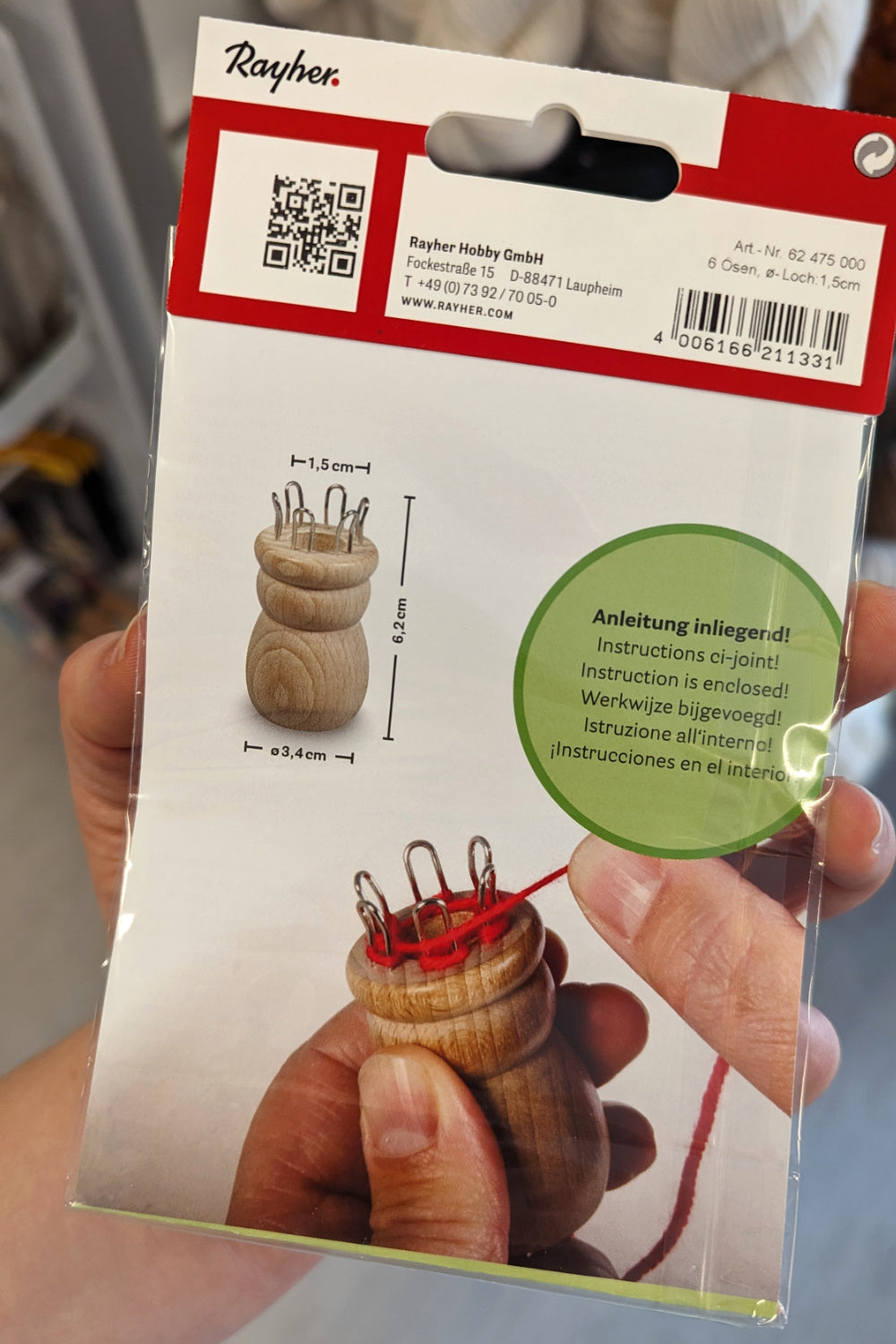 Holz Strickliesel mit Nadel 3,4cm ø