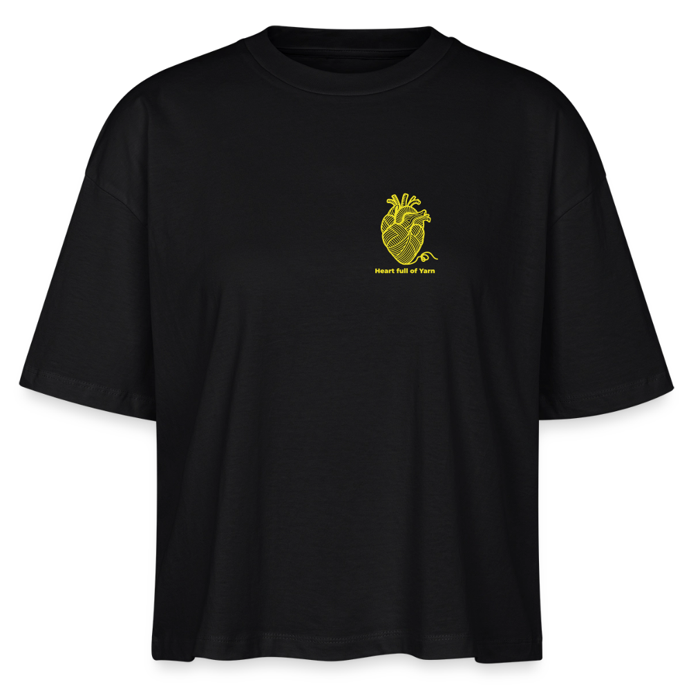 "Heart full of Yarn" boxy Bio-T-Shirt (schwarz-gelb) - Schwarz