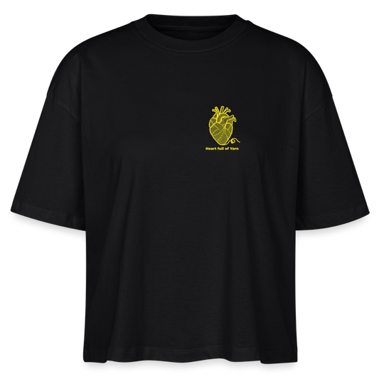 "Heart full of Yarn" boxy Bio-T-Shirt (schwarz-gelb) - Schwarz